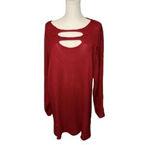 RARE VINTAGE GERMAN SWEATER @ 1980s. Red Cotton Oversized Sweater / Dress Sz XL